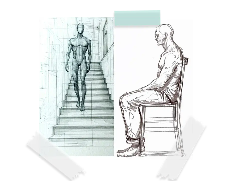 Proportions et postures — illustration pédagogique